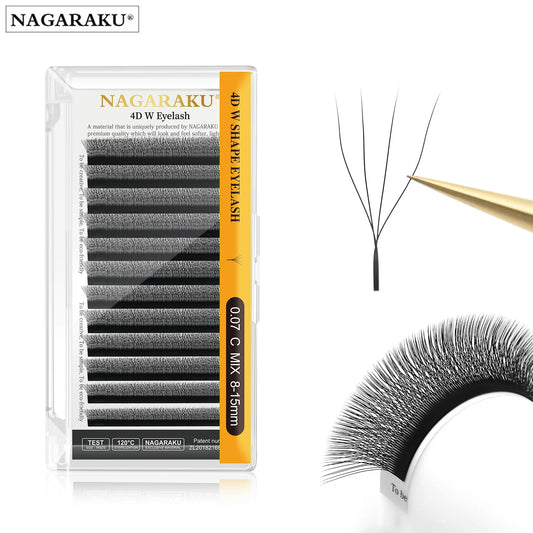 Extensii gene - NAGARAKU 4D W Formă Unduit manual Evantai prefabricate - Gene pline Natural Moale Lumină Individual Mat Dens