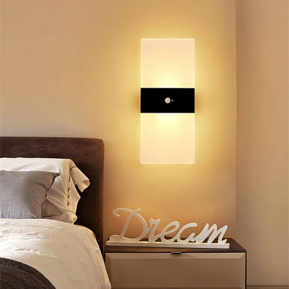 Lampă de perete cu LED fără fir cu senzor de mișcare, reîncărcabilă prin USB, acrilic, noptieră, scară, decor dormitor, accesoriu de iluminat de perete de interior