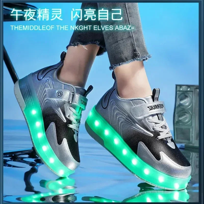Heelys - Pantofi cu role pentru baieti - Lumini si roți detașabile - încărcare USB, LED intermitent, pantofi sport pentru copii