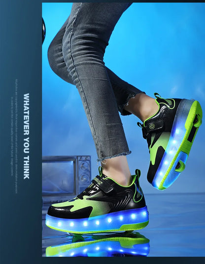 Heelys - Pantofi cu role pentru baieti - Lumini si roți detașabile - încărcare USB, LED intermitent, pantofi sport pentru copii