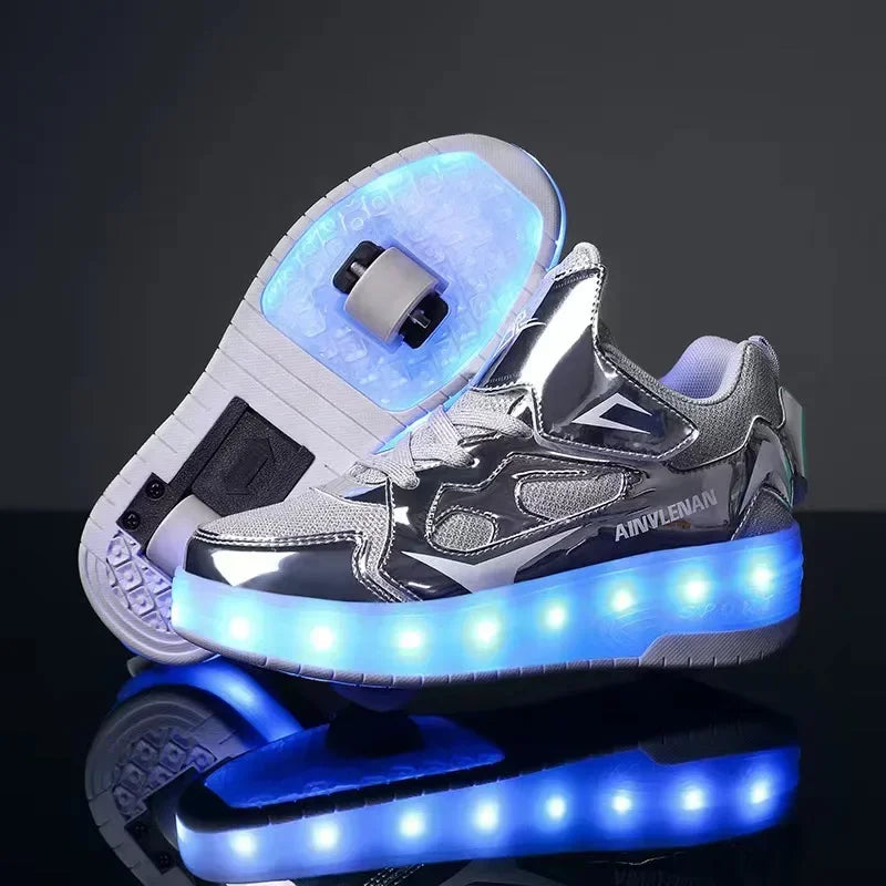 Heelys - Pantofi cu role pentru baieti - Lumini si roți detașabile - încărcare USB, LED intermitent, pantofi sport pentru copii