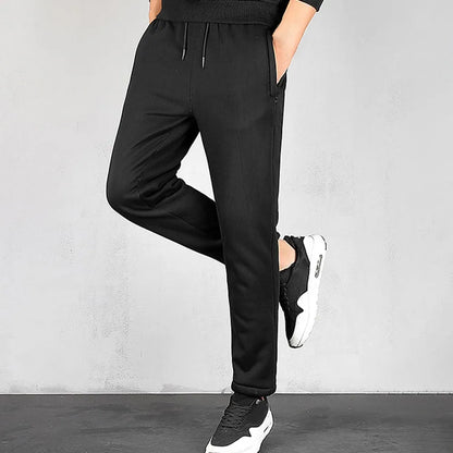 Pantaloni termici (sezon rece) pentru bărbați - Pantaloni groși căptușiți cu lână lejeră, drepți, pantaloni sportivi largi - Pantaloni de sport pentru sală