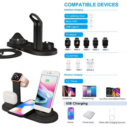 100W 7 în 1 suport încărcător Wireless Fast Charge pentru iPhone 15 14 13 12 11 XR Apple Watch Airpods Pro iWatch 9 8 7