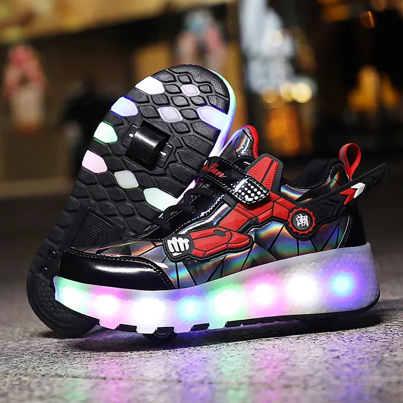 Heelys - Pantofi cu role pentru baieti - Lumini si roți detașabile - încărcare USB, LED intermitent, pantofi sport pentru copii