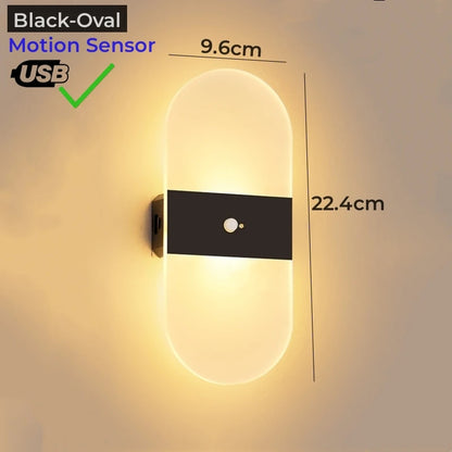 Lampă de perete cu LED fără fir cu senzor de mișcare, reîncărcabilă prin USB, acrilic, noptieră, scară, decor dormitor, accesoriu de iluminat de perete de interior