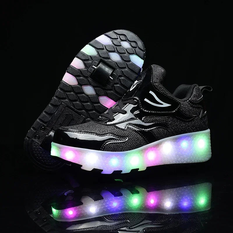 Heelys - Pantofi cu role pentru baieti - Lumini si roți detașabile - încărcare USB, LED intermitent, pantofi sport pentru copii
