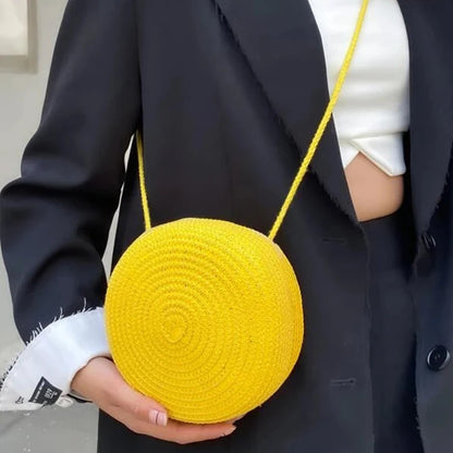 Geantă Minimalistă de Paie - Poșetă rotundă de umar pentru femei