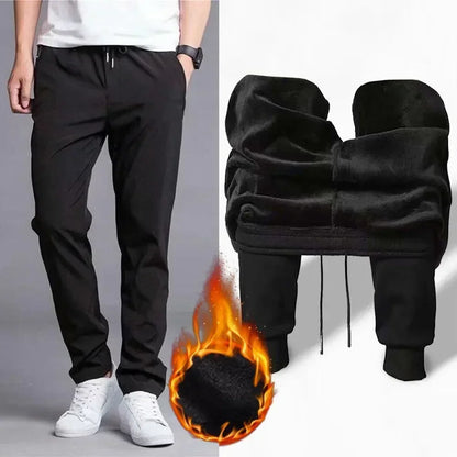 Pantaloni termici (sezon rece) pentru bărbați - Pantaloni groși căptușiți cu lână lejeră, drepți, pantaloni sportivi largi - Pantaloni de sport pentru sală