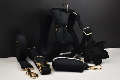 Set Deluxe pentru membrul pufos al familiei - Accesorii Deluxe din catifea neagra pentru catei - Accesoriile pot fi gravate (nu se vand personalizate!)