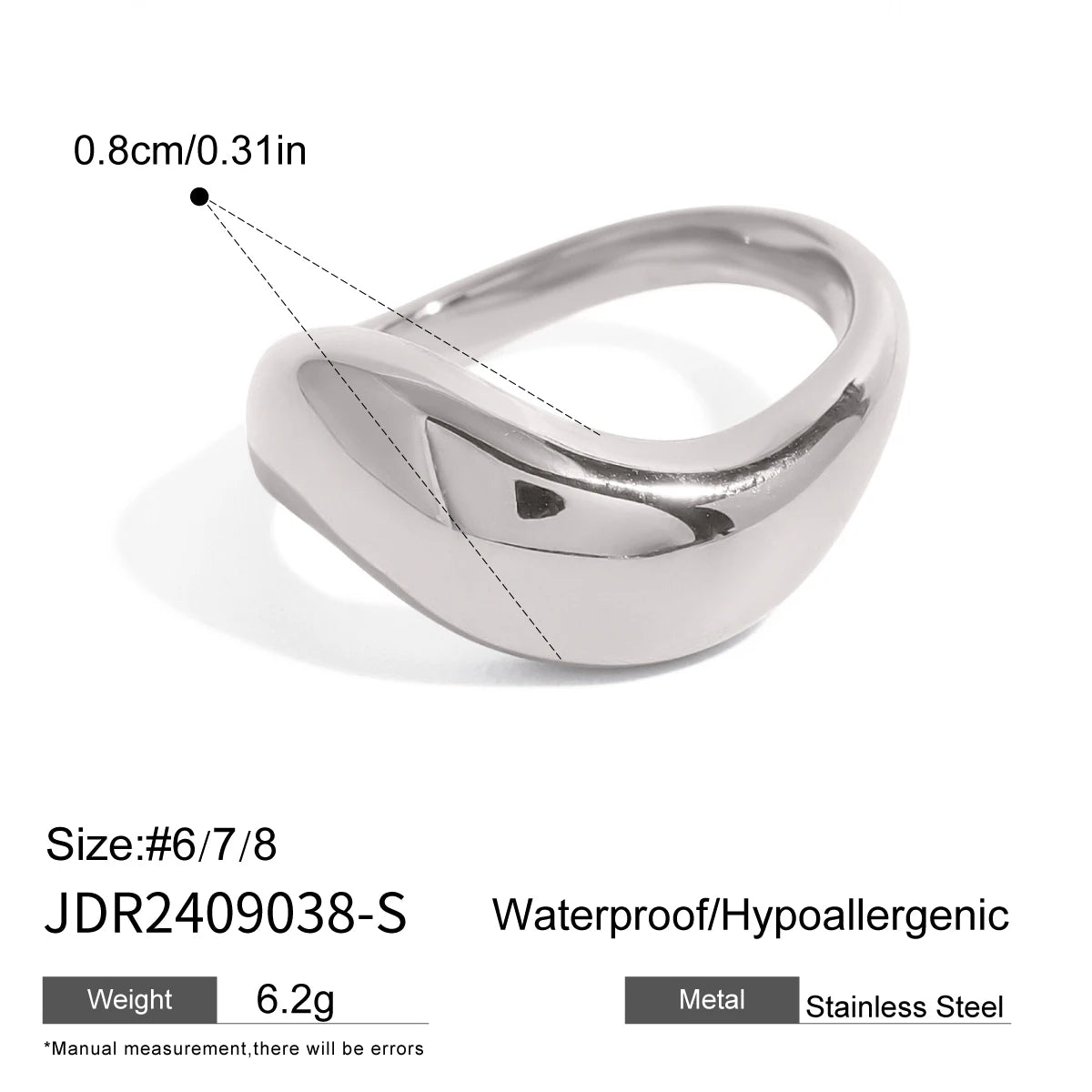 Youthway Charm Luxury 18k Gold Stainless Steel Smooth Wave Irregular Ring For Unisex Waterproof Anti Allergic Jewelry Gift