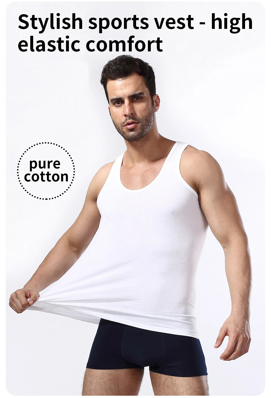 Vestă pentru bărbați din bumbac 100%, camisolă de antrenament pentru fitness și sport, tricou alb de vară, fără mâneci