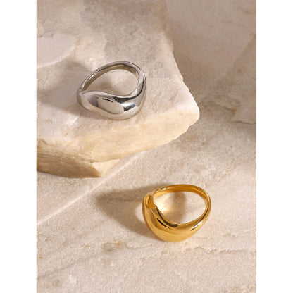Youthway Charm Luxury 18k Gold Stainless Steel Smooth Wave Irregular Ring For Unisex Waterproof Anti Allergic Jewelry Gift