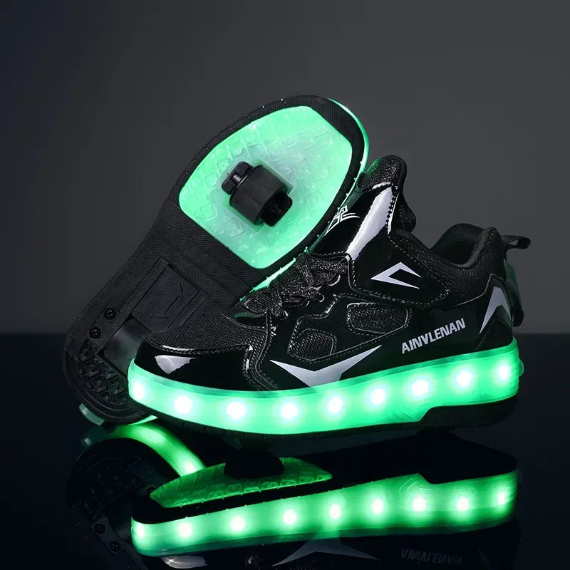 Heelys - Pantofi cu role pentru baieti - Lumini si roți detașabile - încărcare USB, LED intermitent, pantofi sport pentru copii