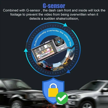 Cameră de bord cu înregistrare în buclă de vedere nocturnă IR și ecran IPS de 2" 1080P 3 camere, recorder DVR, video recorder, DVR pentru vehicul