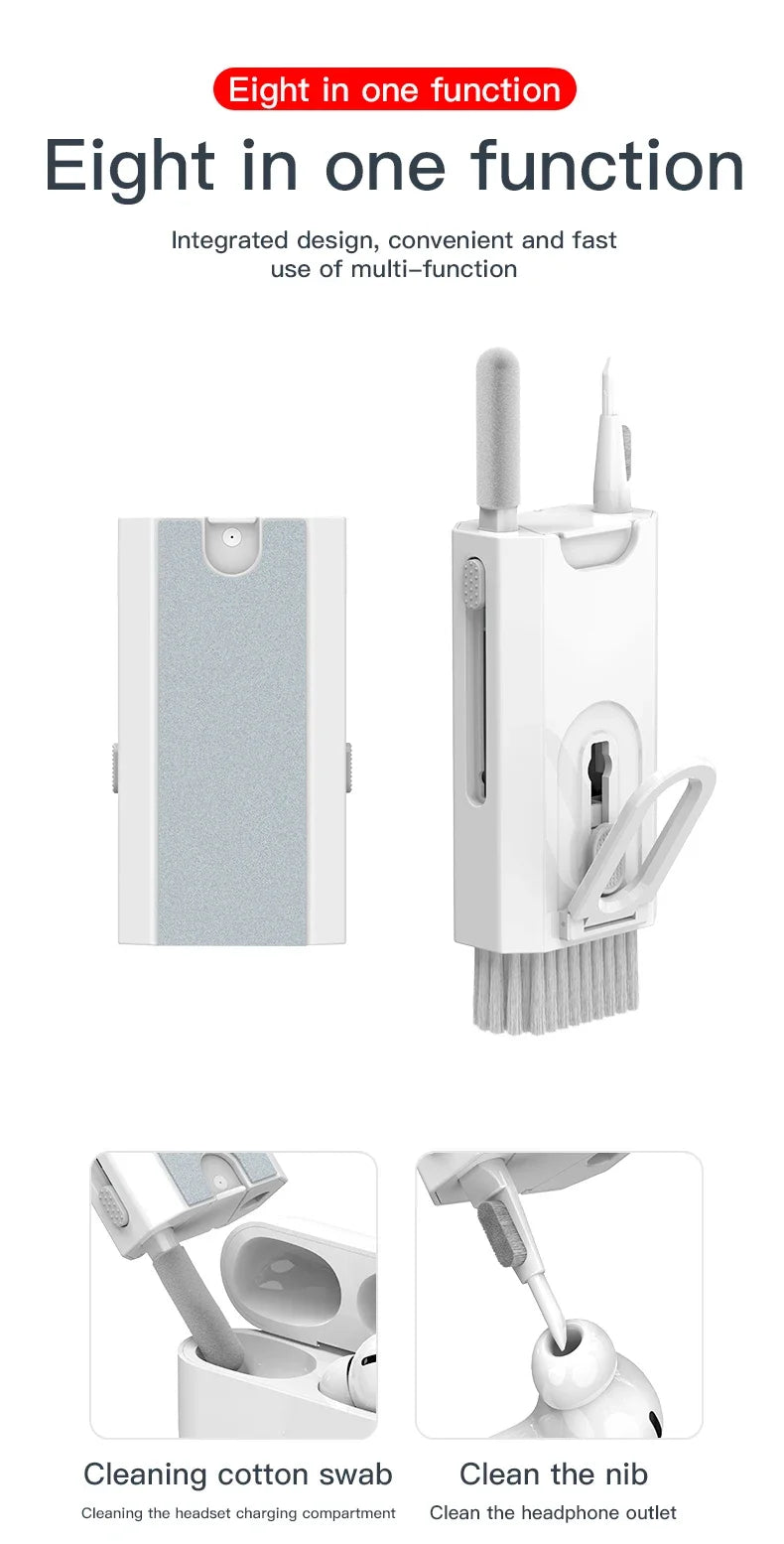Kit de curățare 8 în 1 pentru curățarea tastaturii computerului, perie, căști, stilou de curățare pentru căști, telefoane iPad, instrumente de curățare, extractor de tastaturi