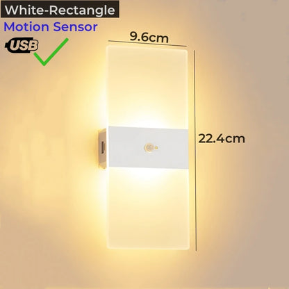 Lampă de perete cu LED fără fir cu senzor de mișcare, reîncărcabilă prin USB, acrilic, noptieră, scară, decor dormitor, accesoriu de iluminat de perete de interior