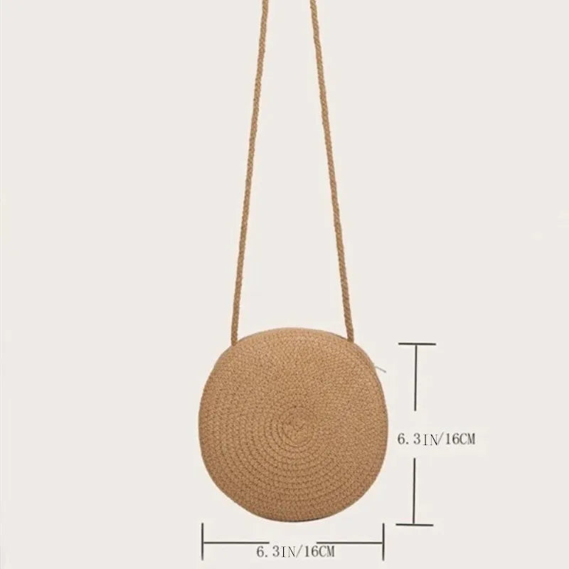 Geantă Minimalistă de Paie - Poșetă rotundă de umar pentru femei