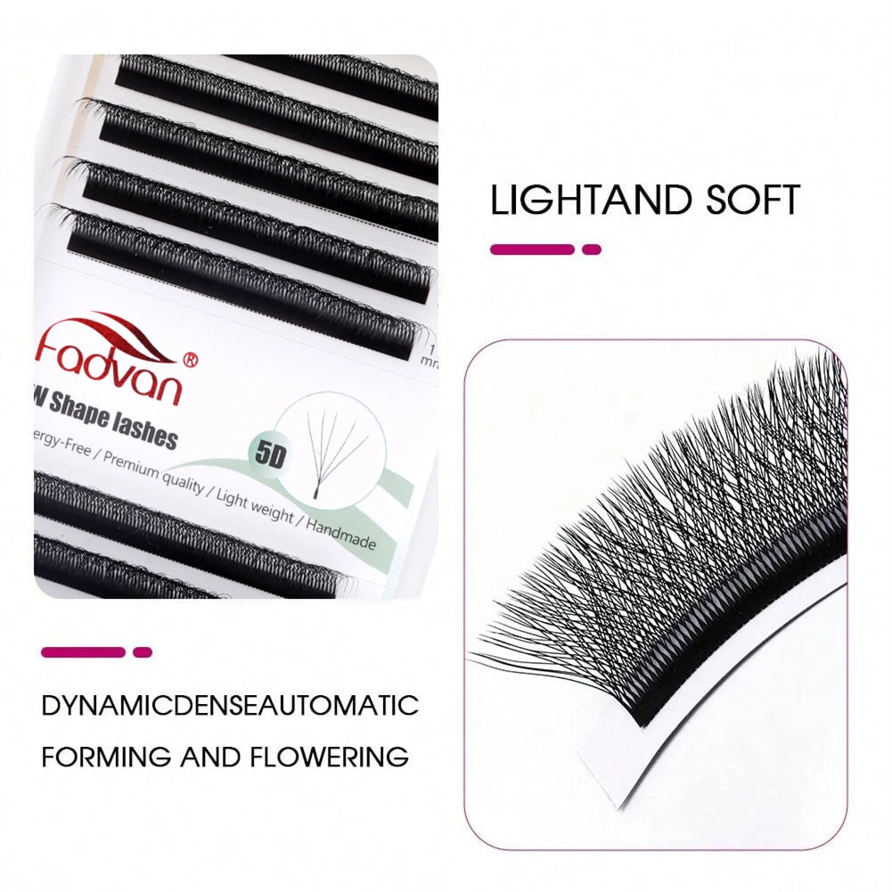 Fadvan 5D Extensii de gene în formă de W 0,07 D Gene naturale din nurcă artificială Gene ventilate profesionale moi, prefabricate cu volum