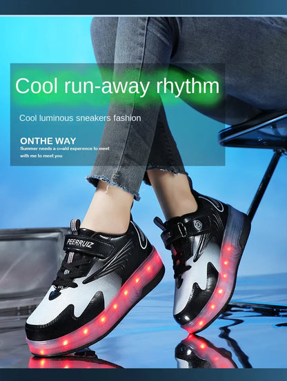 Heelys - Pantofi cu role pentru baieti - Lumini si roți detașabile - încărcare USB, LED intermitent, pantofi sport pentru copii