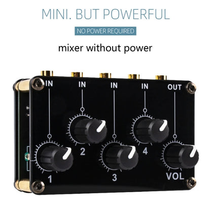 Mixer Stereo 4-in-1-out AUX Passive Mixer 3.5mm Line Levels Control