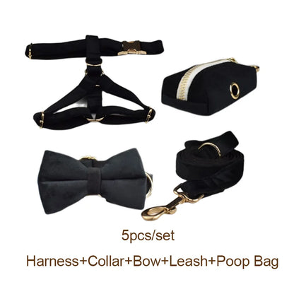 Set Deluxe pentru membrul pufos al familiei - Accesorii Deluxe din catifea neagra pentru catei - Accesoriile pot fi gravate (nu se vand personalizate!)