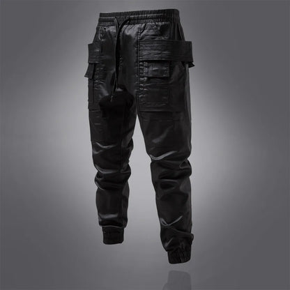 Pantaloni cargo pentru bărbați - Negru Leather Like