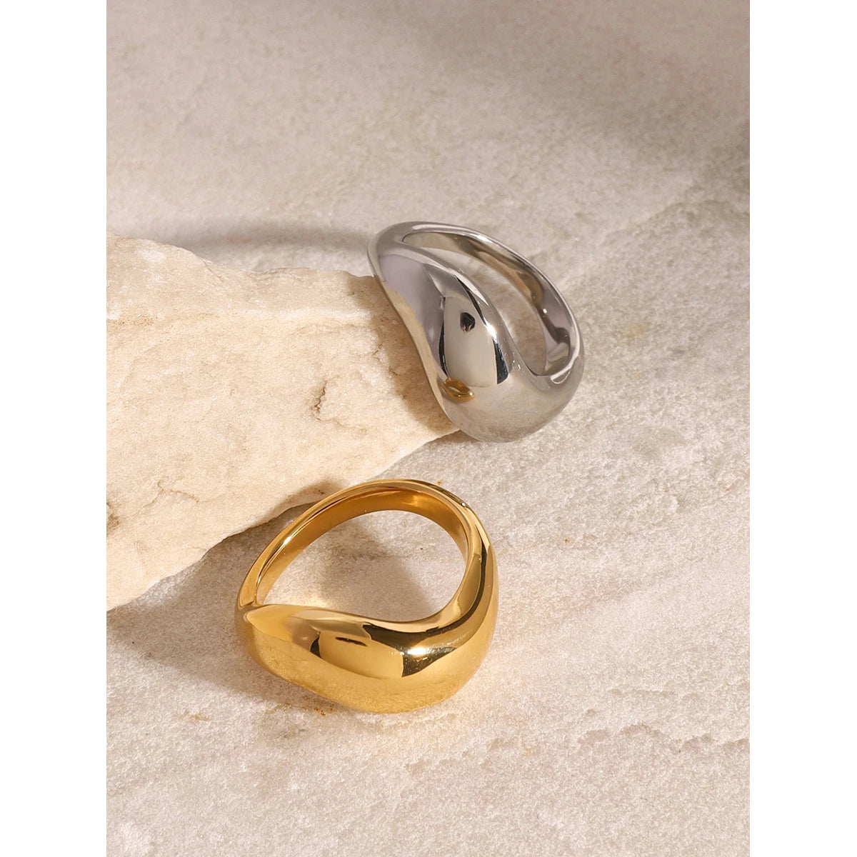 Youthway Charm Luxury 18k Gold Stainless Steel Smooth Wave Irregular Ring For Unisex Waterproof Anti Allergic Jewelry Gift