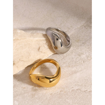 Youthway Charm Luxury 18k Gold Stainless Steel Smooth Wave Irregular Ring For Unisex Waterproof Anti Allergic Jewelry Gift