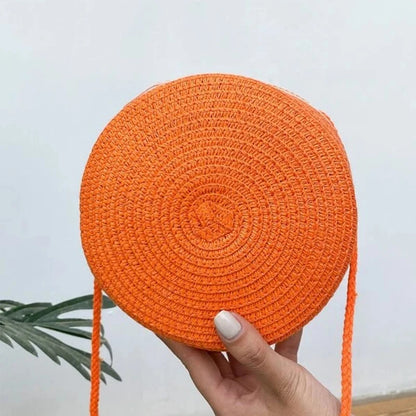 Geantă Minimalistă de Paie - Poșetă rotundă de umar pentru femei