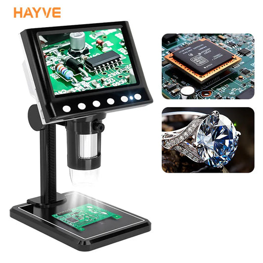 Microscop digital Hayve de 4,3 inch 1600X Microscop USB 1080p Microscop de lipit cu 8 LED-uri Compatibil cu Windows/Mac OS (DM7)