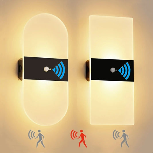 Lampă de perete cu LED fără fir cu senzor de mișcare, reîncărcabilă prin USB, acrilic, noptieră, scară, decor dormitor, accesoriu de iluminat de perete de interior