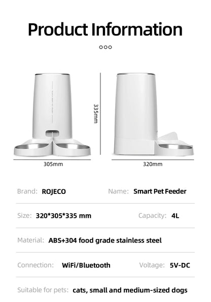 ROJECO Dispenser smart pentru hrana animale de companie cu WiFi pt control de pe telefon
