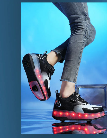 Heelys - Pantofi cu role pentru baieti - Lumini si roți detașabile - încărcare USB, LED intermitent, pantofi sport pentru copii