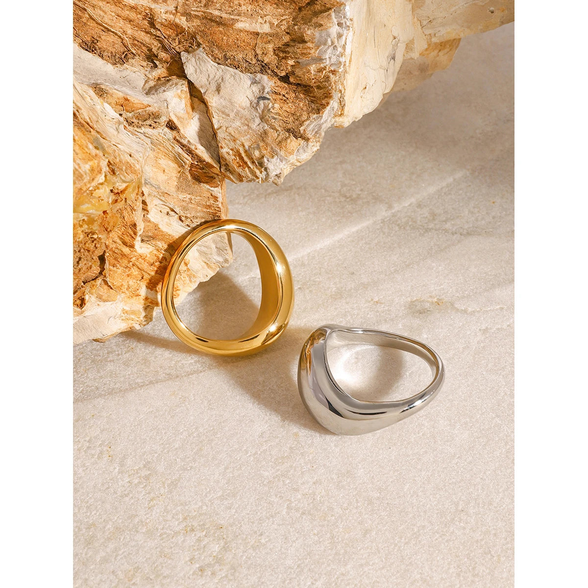 Youthway Charm Luxury 18k Gold Stainless Steel Smooth Wave Irregular Ring For Unisex Waterproof Anti Allergic Jewelry Gift