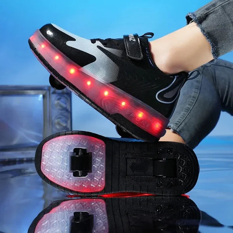 Heelys - Pantofi cu role pentru baieti - Lumini si roți detașabile - încărcare USB, LED intermitent, pantofi sport pentru copii