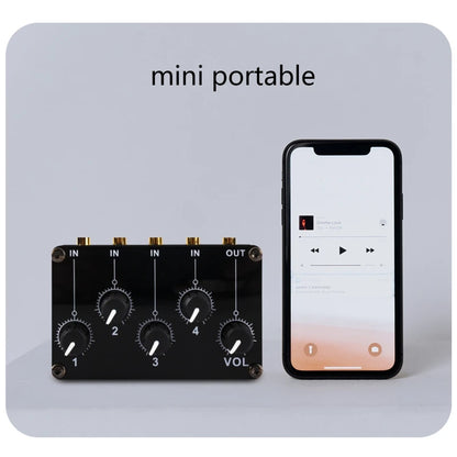 Mixer Stereo 4-in-1-out AUX Passive Mixer 3.5mm Line Levels Control