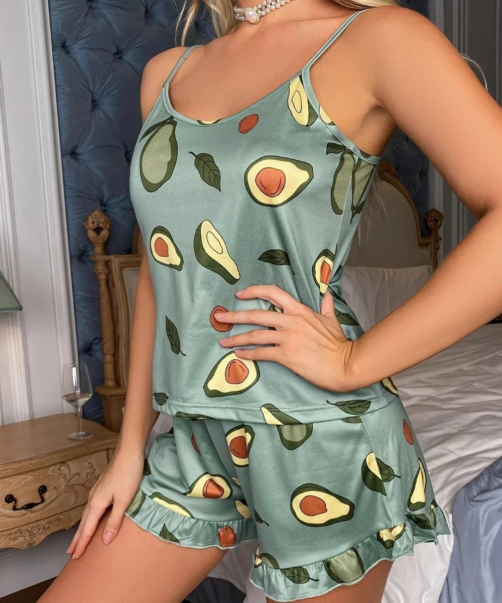 Set de pijamale pentru femei Pijamale imprimate sexy Pijamale pentru femei Top fără mâneci Pantaloni scurți Set două piese Îmbrăcăminte ocazională pentru femei Îmbrăcăminte de casă