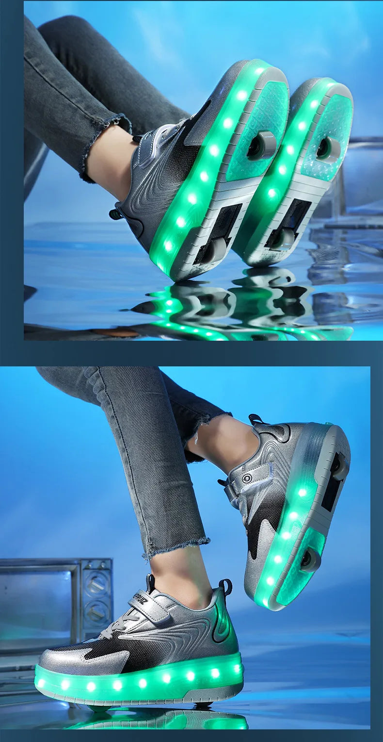 Heelys - Pantofi cu role pentru baieti - Lumini si roți detașabile - încărcare USB, LED intermitent, pantofi sport pentru copii