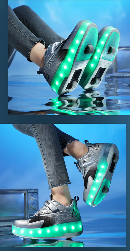 Heelys - Pantofi cu role pentru baieti - Lumini si roți detașabile - încărcare USB, LED intermitent, pantofi sport pentru copii