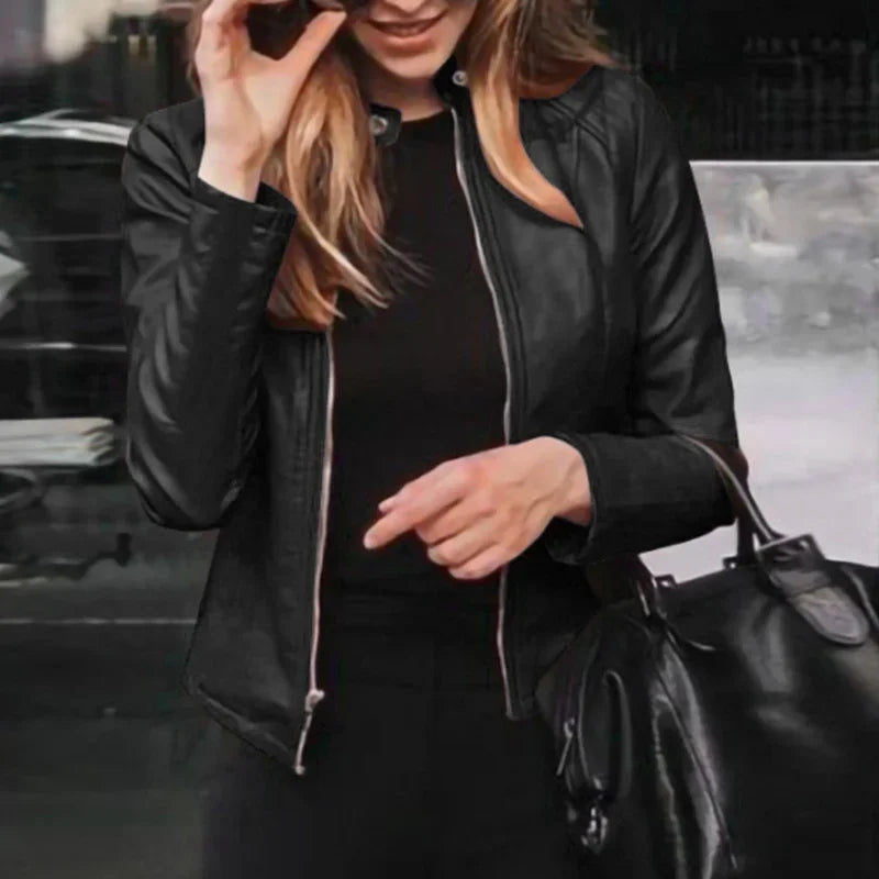 Jachetă din piele sintetică slim fit femei