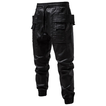 Pantaloni cargo pentru bărbați - Negru Leather Like