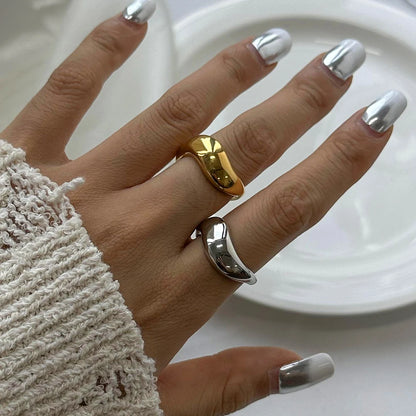 Youthway Charm Luxury 18k Gold Stainless Steel Smooth Wave Irregular Ring For Unisex Waterproof Anti Allergic Jewelry Gift
