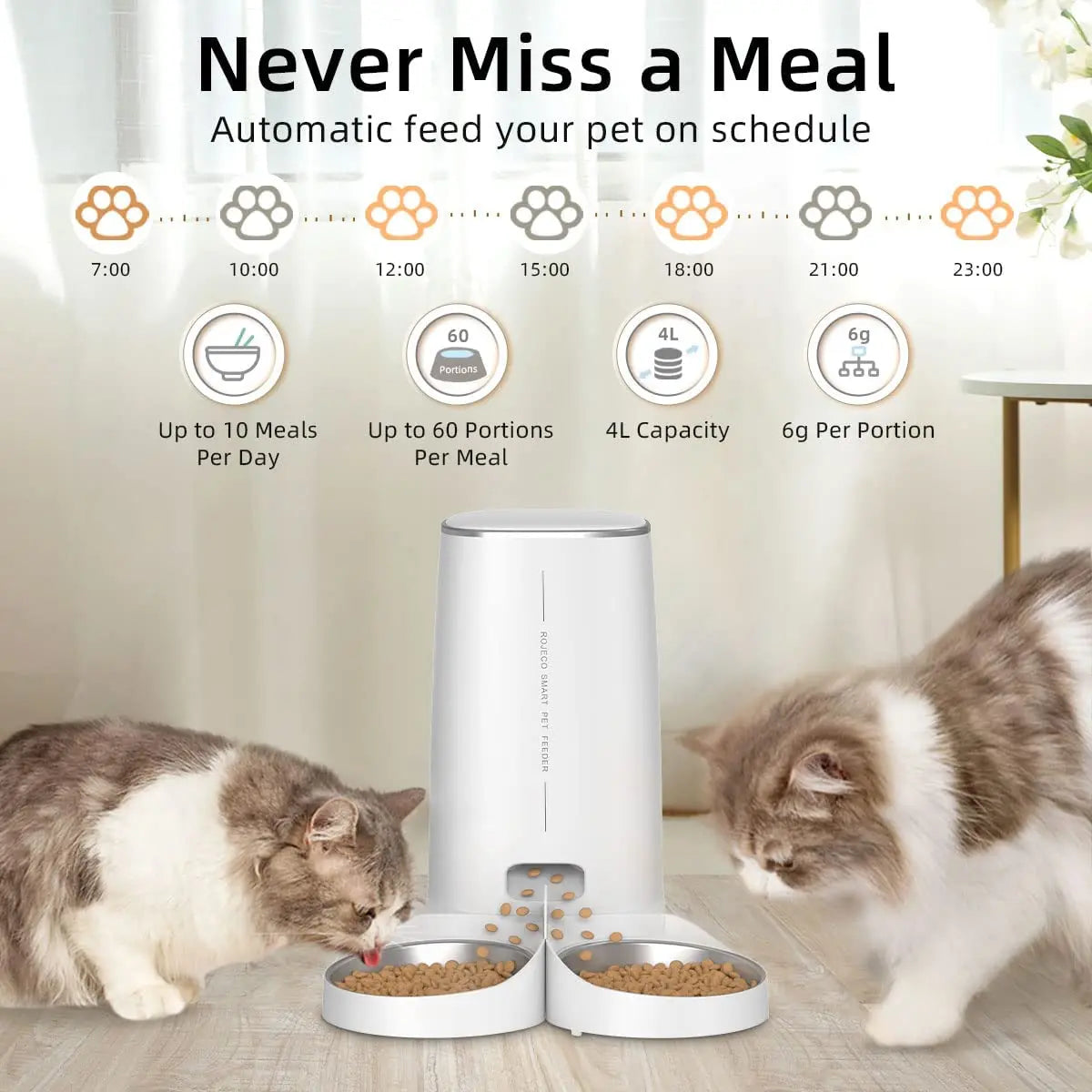 ROJECO Dispenser smart pentru hrana animale de companie cu WiFi pt control de pe telefon