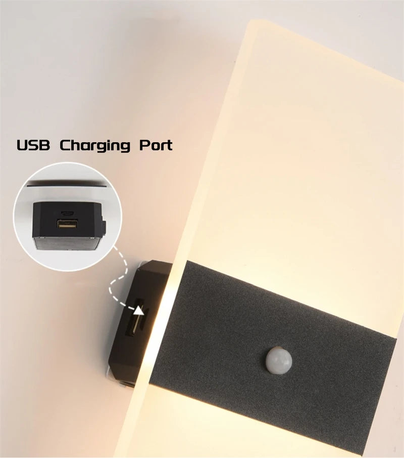 Lampă de perete cu LED fără fir cu senzor de mișcare, reîncărcabilă prin USB, acrilic, noptieră, scară, decor dormitor, accesoriu de iluminat de perete de interior
