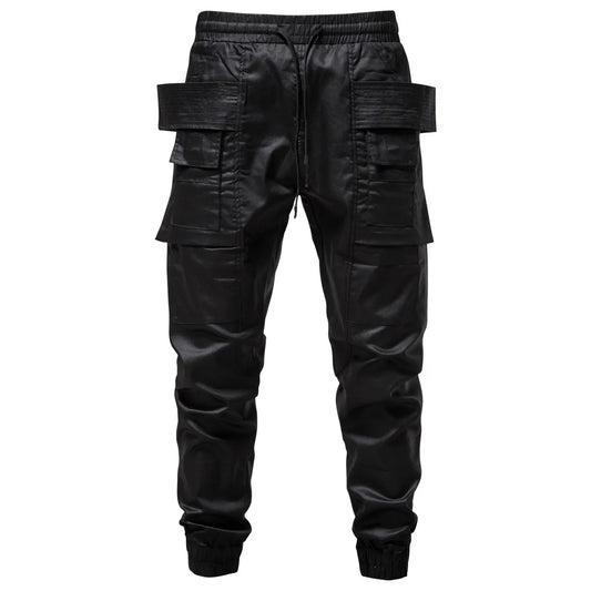 Pantaloni cargo pentru bărbați - Negru Leather Like