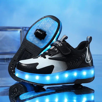 Heelys - Pantofi cu role pentru baieti - Lumini si roți detașabile - încărcare USB, LED intermitent, pantofi sport pentru copii