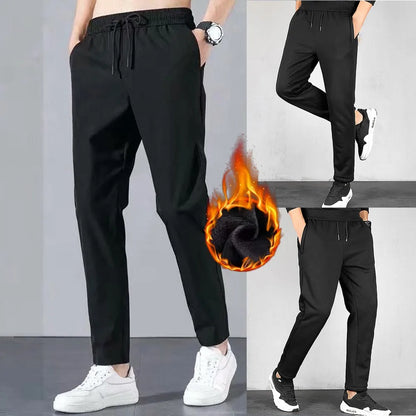 Pantaloni termici (sezon rece) pentru bărbați - Pantaloni groși căptușiți cu lână lejeră, drepți, pantaloni sportivi largi - Pantaloni de sport pentru sală