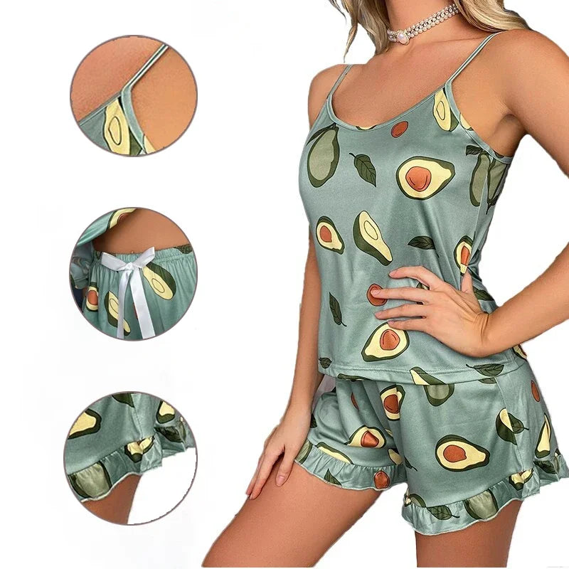 Set de pijamale pentru femei Pijamale imprimate sexy Pijamale pentru femei Top fără mâneci Pantaloni scurți Set două piese Îmbrăcăminte ocazională pentru femei Îmbrăcăminte de casă