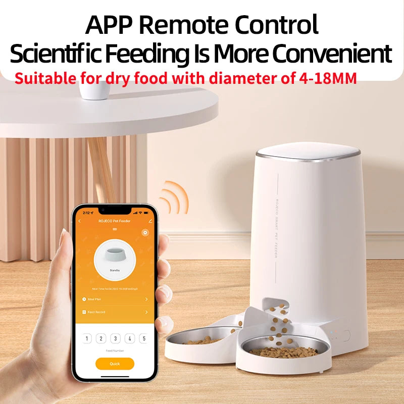 ROJECO Dispenser smart pentru hrana animale de companie cu WiFi pt control de pe telefon