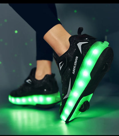 Heelys - Pantofi cu role pentru baieti - Lumini si roți detașabile - încărcare USB, LED intermitent, pantofi sport pentru copii